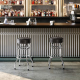 English Elm Commercial Grade Double Ring Chrome Barstool with Seat