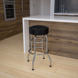 English Elm Commercial Grade Double Ring Chrome Barstool with Seat