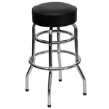 English Elm Commercial Grade Double Ring Chrome Barstool with Seat