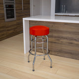 English Elm Commercial Grade Double Ring Chrome Barstool with Seat