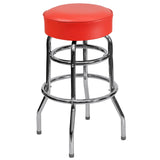 English Elm Commercial Grade Double Ring Chrome Barstool with Seat