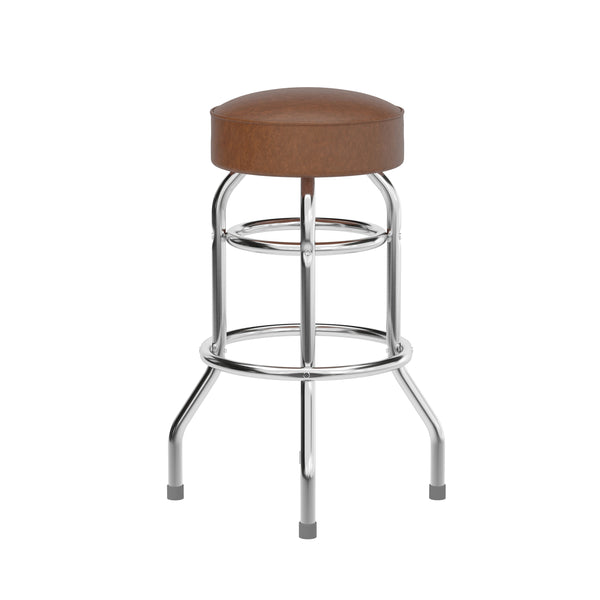 English Elm Commercial Grade Double Ring Chrome Barstool with Seat