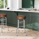 English Elm Commercial Grade Double Ring Chrome Barstool with Seat