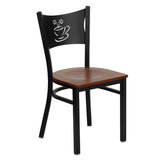 English Elm Commercial Grade Series Black Coffee Back Metal Restaurant Chair - Cherry Wood Seat