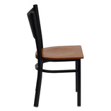 English Elm Commercial Grade Series Black Coffee Back Metal Restaurant Chair - Cherry Wood Seat