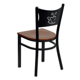 English Elm Commercial Grade Series Black Coffee Back Metal Restaurant Chair - Cherry Wood Seat