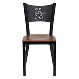 English Elm Commercial Grade Series Black Coffee Back Metal Restaurant Chair - Cherry Wood Seat