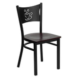 English Elm Commercial Grade Series Black Coffee Back Metal Restaurant Chair - Mahogany Wood Seat