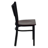 English Elm Commercial Grade Series Black Coffee Back Metal Restaurant Chair - Mahogany Wood Seat