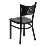 English Elm Commercial Grade Series Black Coffee Back Metal Restaurant Chair - Mahogany Wood Seat