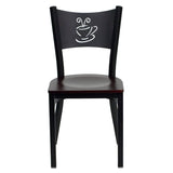 English Elm Commercial Grade Series Black Coffee Back Metal Restaurant Chair - Mahogany Wood Seat