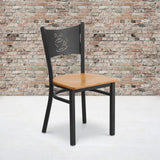 English Elm Commercial Grade Series Black Coffee Back Metal Restaurant Chair - Wood Seat