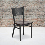 Black Coffee Back Metal Restaurant Chair - Commercial Grade, Walnut Seat