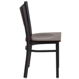 English Elm Commercial Grade Series Black Coffee Back Metal Restaurant Chair - Walnut Wood Seat