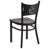 English Elm Commercial Grade Series Black Coffee Back Metal Restaurant Chair - Walnut Wood Seat