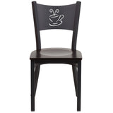 English Elm Commercial Grade Series Black Coffee Back Metal Restaurant Chair - Walnut Wood Seat