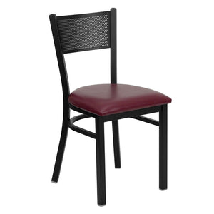 English Elm Commercial Grade Series Black Grid Back Metal Restaurant Chair - Vinyl Seat