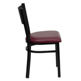 English Elm Commercial Grade Series Black Grid Back Metal Restaurant Chair - Vinyl Seat