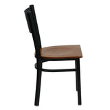 English Elm Commercial Grade Series Black Grid Back Metal Restaurant Chair - Cherry Wood Seat