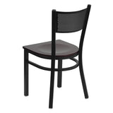 English Elm Commercial Grade Series Black Grid Back Metal Restaurant Chair - Mahogany Wood Seat