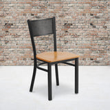 English Elm Commercial Grade Series Black Grid Back Metal Restaurant Chair - Wood Seat