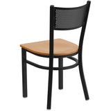 English Elm Commercial Grade Series Black Grid Back Metal Restaurant Chair - Wood Seat