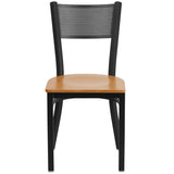 English Elm Commercial Grade Series Black Grid Back Metal Restaurant Chair - Wood Seat