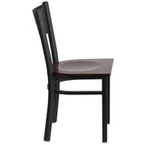 English Elm Commercial Grade Series Black Grid Back Metal Restaurant Chair - Walnut Wood Seat