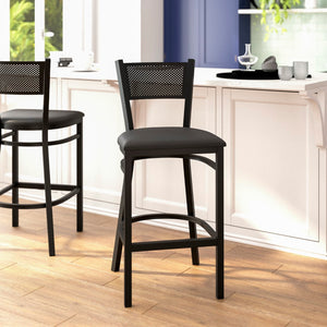 English Elm Commercial Grade Series Grid Back Metal Restaurant Barstool - Vinyl Seat