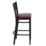 English Elm Commercial Grade Series Black Grid Back Metal Restaurant Barstool - Vinyl Seat