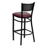 English Elm Commercial Grade Series Black Grid Back Metal Restaurant Barstool - Vinyl Seat