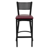 English Elm Commercial Grade Series Black Grid Back Metal Restaurant Barstool - Vinyl Seat