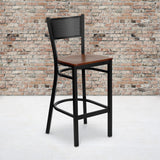 Black Metal Barstool with Cherry Wood Seat - Commercial Grade, 500 lb. Capacity