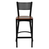 English Elm Commercial Grade Series Black Grid Back Metal Restaurant Barstool - Cherry Wood Seat