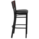 English Elm Commercial Grade Series Cutout Back Metal Restaurant Barstool - Mahogany Wood Back, Vinyl Seat