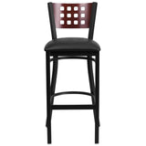 English Elm Commercial Grade Series Cutout Back Metal Restaurant Barstool - Mahogany Wood Back, Vinyl Seat