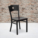 Metal Restaurant Chair with Mahogany Wood Seat - Black, Commercial Grade Circle Back