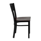 English Elm Commercial Grade Series Black Circle Back Metal Restaurant Chair - Mahogany Wood Seat