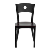 English Elm Commercial Grade Series Black Circle Back Metal Restaurant Chair - Mahogany Wood Seat