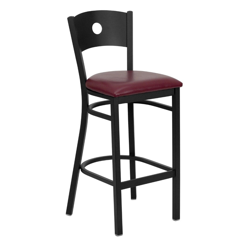 English Elm Commercial Grade Series Black Circle Back Metal Restaurant Barstool - Vinyl Seat