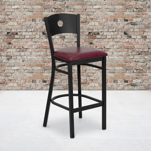 English Elm Commercial Grade Series Black Circle Back Metal Restaurant Barstool - Vinyl Seat