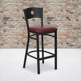 Commercial Grade Black Metal Circle Back Barstool - 500 lb. Capacity, Vinyl Seat