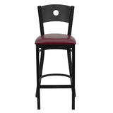 English Elm Commercial Grade Series Black Circle Back Metal Restaurant Barstool - Vinyl Seat