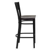 English Elm Commercial Grade Series Black Circle Back Metal Restaurant Barstool - Mahogany Wood Seat