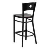 English Elm Commercial Grade Series Black Circle Back Metal Restaurant Barstool - Mahogany Wood Seat