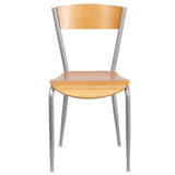 English Elm Commercial Grade Series Silver Metal Restaurant Chair - Wood Back & Seat