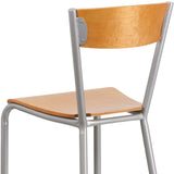 English Elm Commercial Grade Series Silver Metal Restaurant Barstool - Wood Back & Seat