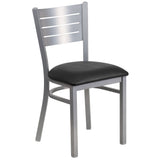 English Elm Commercial Grade Series Silver Slat Back Metal Restaurant Chair - Vinyl Seat