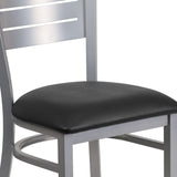 English Elm Commercial Grade Series Silver Slat Back Metal Restaurant Chair - Vinyl Seat