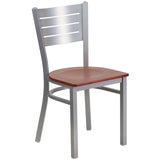 English Elm Commercial Grade Series Silver Slat Back Metal Restaurant Chair - Cherry Wood Seat